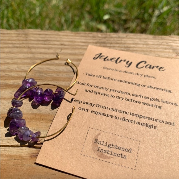 Gold Gemstone Hoop Earrings, Boho Hoops - Picture 4 of 7